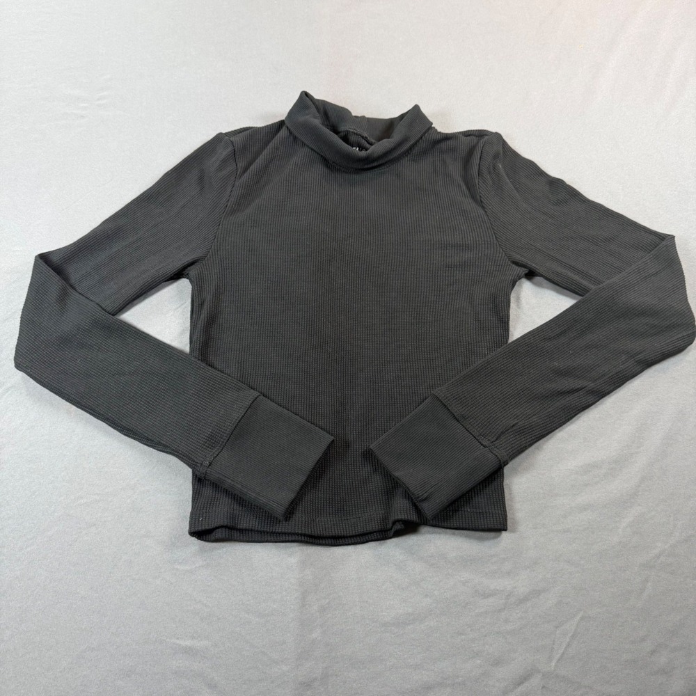 American Eagle Waffle Knit Mock Neck Turtleneck Top Charcoal Gray Small